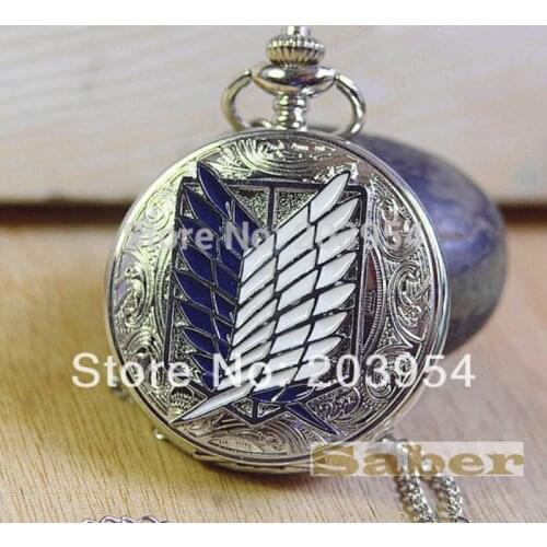 Pocket Watch Quartz Necklace Attack On Titan Freedom Wing King Unicorn Guardianrose 10pcs/lot Handmade Pendant Cosplay Jp