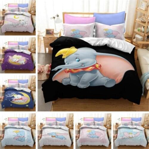 Disney Christmas Lovely Soft Adult kids Dumbo Bedding Set Girls Duvet Cover Cartoon Pattern Full Queen Twin Bed PillowCase
