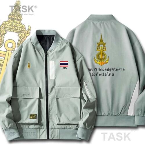 Military Army Jackets Navy Thailand Thai TH THA Military Mens Bomber Zipper Jacket Big Pockets Harajuku Hip Hop Coat Streetwear