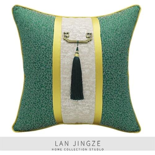 LAN JINGZE New Chinese Style jacquard Patchwork Pillowcase Tassel Soft Sofa Cushion Cover Bedroom Living Room 45cmx45cm