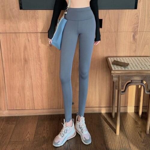Leggings womens spring and autumn wear 2021 new style plus velvet high waist slim tight gray yoga pants