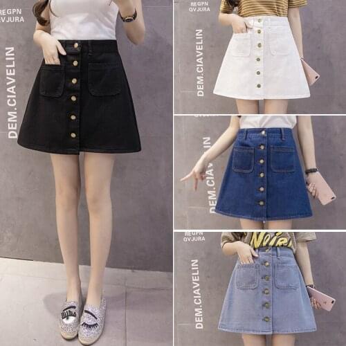 Summer High Waist Skirts Women New Fashion Single Breasted Denim Jeans Short Button Pockets Skirt 2021