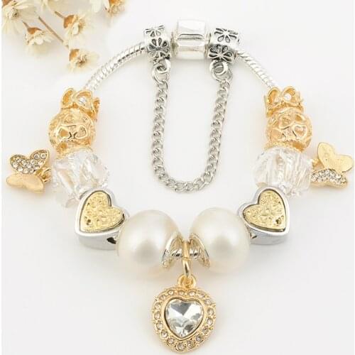 Hot Sale Crystal Heart & Butterfly Beads Charm Bracelets With Snake Chain Bracelets For Women Men Fashion Pulsera Jewelry Gift