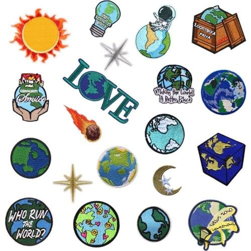 1 pcs Earth meteorites DIY Badge Iron On Patches Embroidered Applique Sewing Clothes Stickers Garment Badges Apparel Accessories