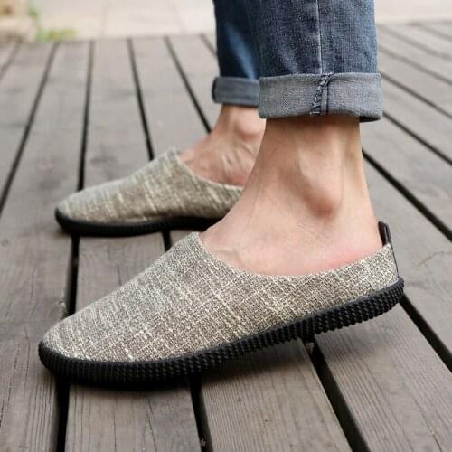 Mens Driving Loafers Linen Home Indoor Slippers Slip On Shoes Casual H98