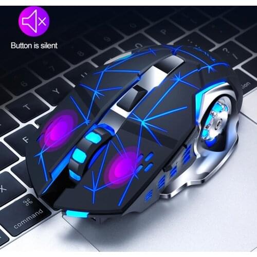 Q13 Wireless Mouse Mute Ergonomic Design Rechargeable 2.4GHz 2400DPI 6 Button Colorful Breathing Light Mouse Durable for Gaming
