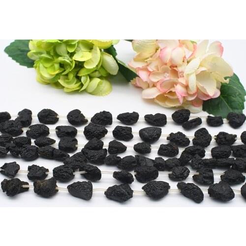 Natural Genuine Raw Mineral Black Tourmaline Free Form Loose Rough Matte Faceted Beads 13-15x18-22mm 15"