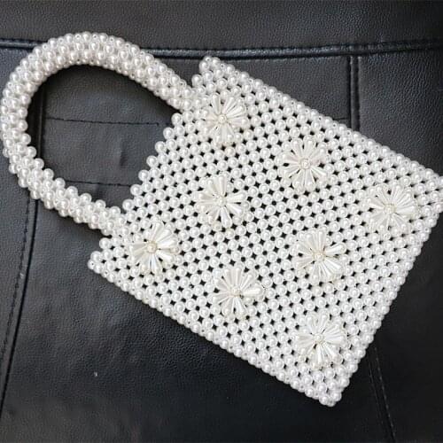 New pearl straw bag portable beaded hand-woven bag ladies hand bags