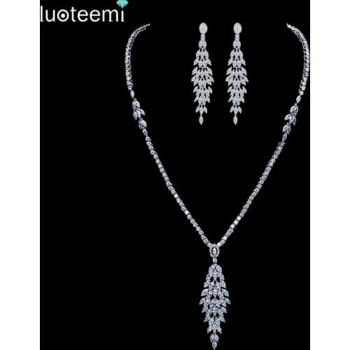 LUOTEEMI New Bridal Jewelry White Clear Cubic Zirconia Crystal Necklace for Women Reliable Wedding Accessories Bijoux Mariage