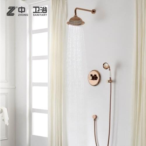 New Style Rose gold Solid brass bathroom wall mounted shower faucet Round Cold and hot water mixing valve shower set
