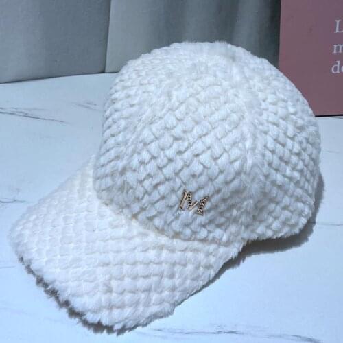 Casual Outdoor Warm Winter Cap Girl Women Adjustable Fashion Letter M Faux Rabbit Fur Baseball Cap Velvet Hip Hop Hat