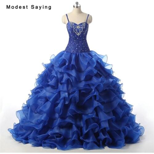 Luxury Royal Blue Ball Gown Quinceanera Dresses 2017 with Beading and Ruffled Skirt Girls Party Prom Gowns vestidos de 15 anos