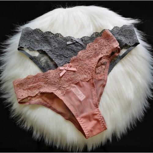 Sexy Womens Underwear Lace Underpant Bow Lingerie Bandage Seamless Thong Comfort Transparent Panties Low-Rise Briefs