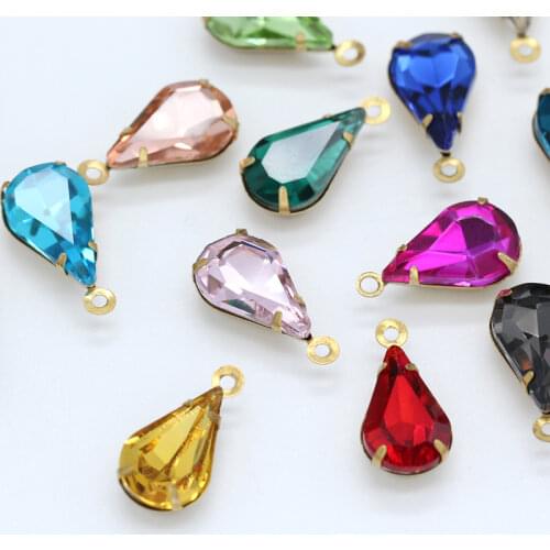 30p 8x13mm Teardrop crystal rhinestones Faceted Framed glass pendants connectors necklace earrings findings 1-loop Vintage Beads