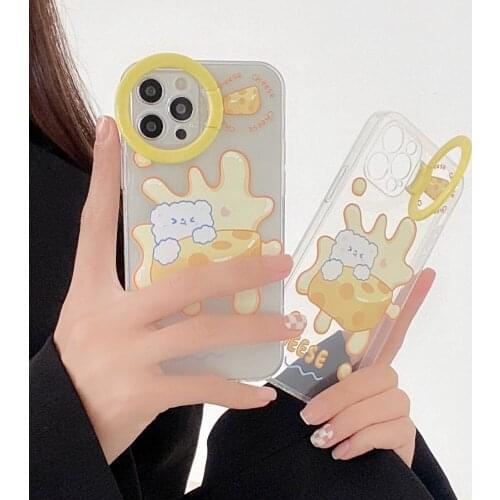 New Cute Cheese Bear Lens holder Phone Case For iphone 12 11 Pro Max SE 2020 7 8 plus X XR XS Max Fashion Silicone Soft Cover