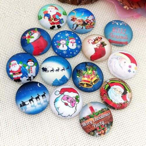 Father Christmas Glass Cabochons Mosaic Printed Glass Dome Cabochons Mosaic Tiles for Crafts 50pcs