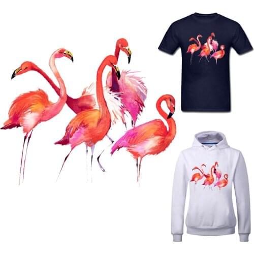 Flamingo Iron-on Transfers for Clothing Thermoadhesive Patches for T-shirt Stickers Diy Patch Flex Fusible Transfer Stripe Dress