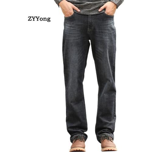Spring and Autumn Men Straight Large Size Baggy Jeans Black Business Casual Elastic Denim Pants Hip Hop Skateboarder Trousers