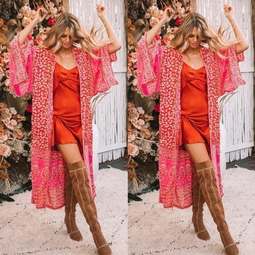 2019 Hot Ladies Women Beachwear Cover-Ups Flower Printed Loose Cardigans Summer Boho Floral Coat Shawl Kimono Outwear