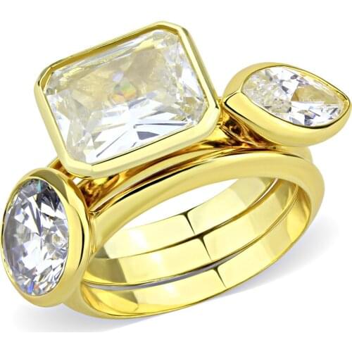 Gold Brass Ring with AAA Grade CZ in Clear