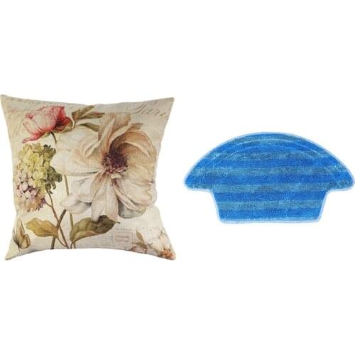 1Pcs Vintage Floral/Flower Flax Decorative Throw Pillow Case & 5Pcs Mopping Cleaning Cloth Wipes Mop Cleaning Cloth