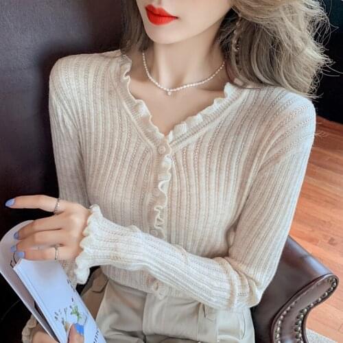 2021 Slim Korean Style Knitted Sweater Cardigans Women Long Sleeve Single Breaster Female Cardigan Solid Sweaters Sueter Mujer