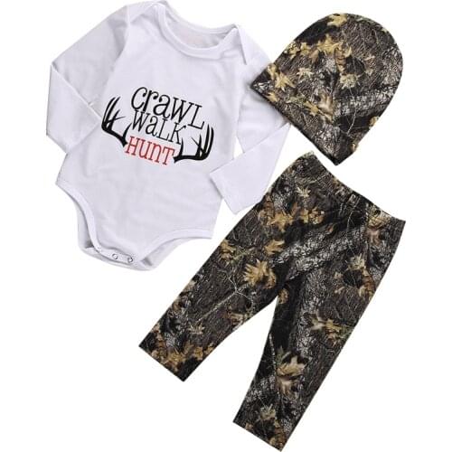 3PCS New Casual Newborn Baby Boys Girls Clothes Long Sleeve Tops Romper Pants Hat Outfits Set Clothes