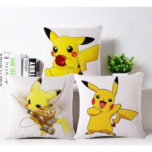 45*45 Pikachu Linen Pillow Case Pokemon Cushion Cover Cartoon Anime Figure Pillowcover Car Sofa Room Party Decorative Home Decor