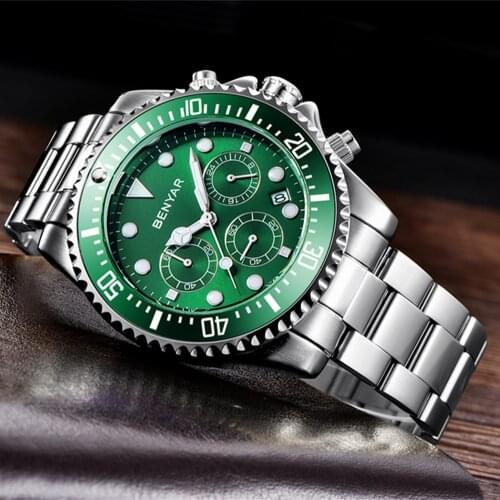 BENYAR Top Brand Men Quartz Wristwatches Stainless Steel Waterproof Chronograph Casual Fashion Men Automatic Watches relojes