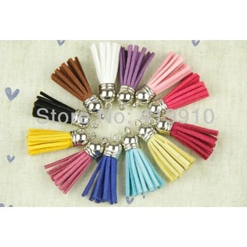 Free Shipping-60PCs Mixed Randomly Color Silver Tone Suede Tassels Pendants Purl Macrame Jewelry Accessory 3.7x1cm M1335