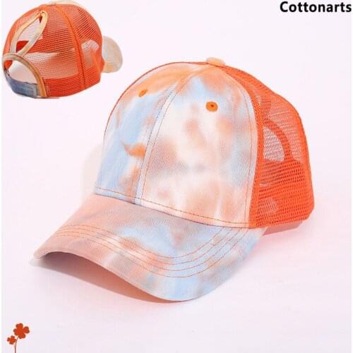 New Summer Hats Trend Street Tie-dye Breathable Mesh Baseball Cap for Men Adjustable Velcro Trucker Cap Simple All-match Dad Hat