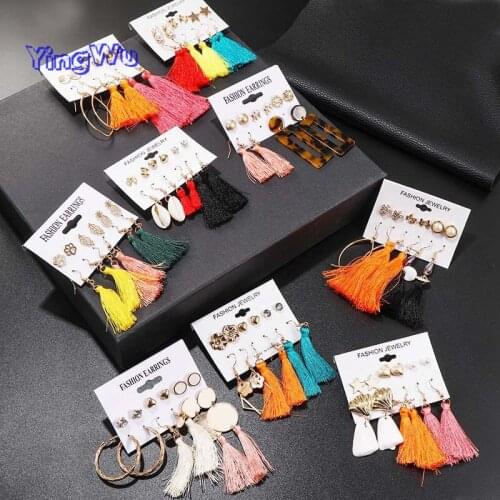 Bohemian Tassel Shell Big Dangle Earrings Set For Women Acrylic Geometric Drop Earring Brincos Female Boho DIY Jewelry