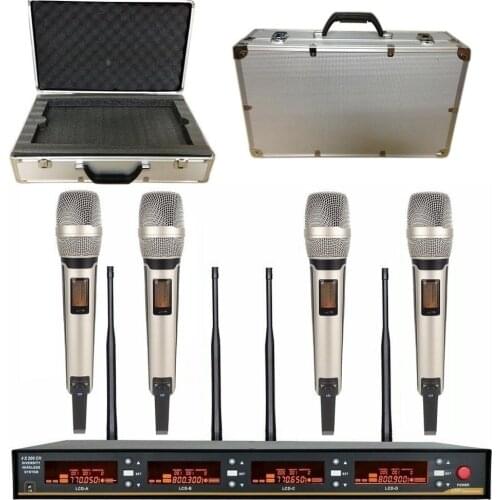 Bolymic Professional Wireless Microphone 4 Channel 4 Handheld Dynamic Microphone System w Case