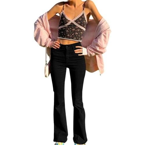 Womens Trousers, High Waisted Stretch Flared Pants Vintage Solid Color Jeans for Female