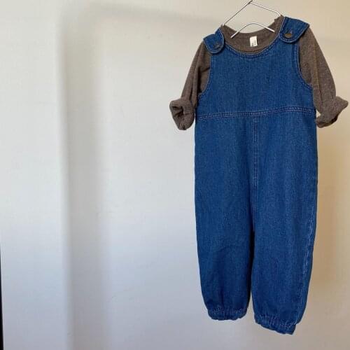 Toddler Kids Denim Jumpsuits Spring Autumn Boys Girls Casual Loose Soft Overalls Baby Korean Solid Jeans Trousers Children Pants