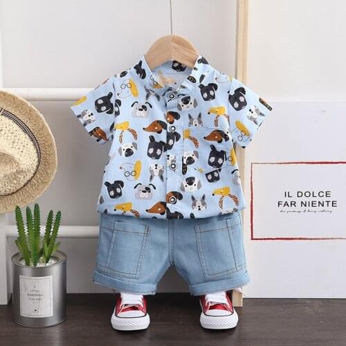 Cute Dogs Printed Summer Baby Boys Girls Clothes Sets Cartoon Cotton Infant Sports Suit for Boy Shirt + Shorts Children Clothing