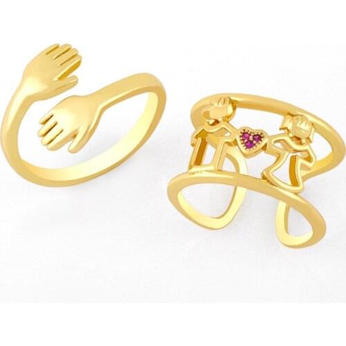 EYIKA Trendy Gold Love Hug Embrace Opening Rings for Women Men Heart Boy and Girl Lover Couple Adjustable Ring Family Jewelry