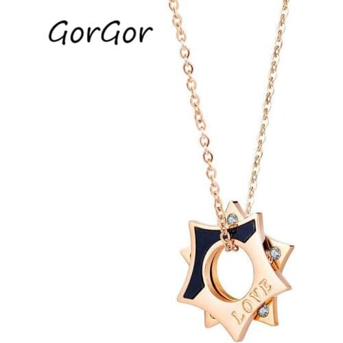 GorGor Japanese And Korean New Star Titanium Steel Choker Simple Exquise Rose-gold Trendy Rhinestone Women Necklace 1675