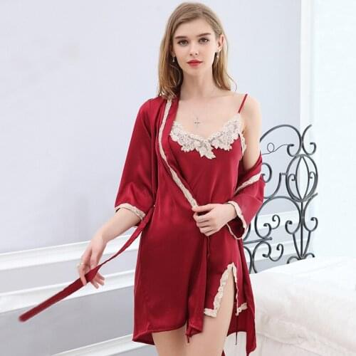 Sexy Robe Summer Elegant Women 4-Piece Kimono Strap Short Nightgown Worn In All Seasons Satin Robe Silk Robes for Women Pajamas
