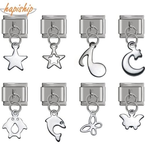 Hapiship 2018 9mm Width Original Daisy Elephant Star Fish Snake High-end Charm Fit Bracelet Stainless Steel Jewelry Making DJ11