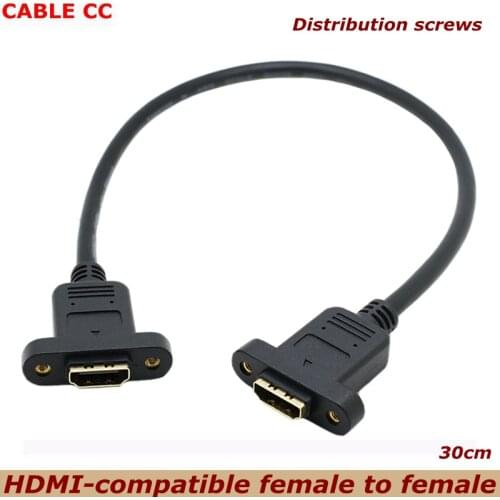 HD HDMI-compatible Female-to-Female Converter Adapter Cable Extension Connector With Panel Screw Hole V1.4 Black 0.3m
