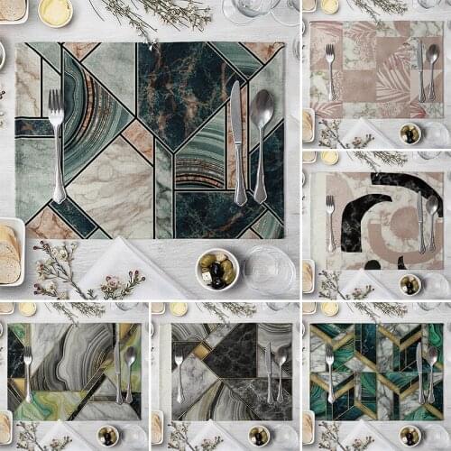 Geometric Marble Printed Cotton Linen Kitchen Placemat Dining Table Mat Coaster Pads Dish Cup Mats 42*32cm Home Decor