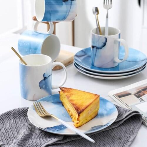 Ceramic Dinner Plate Household tableware Underglaze Color Ink Wind porcelain plate Dessert bread cake Plates Breakfast Plate