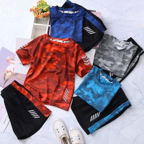 Boys Kids Clothing-Sets Children Camouflage 2021 Summer Quick-drying T-shirt Shorts Pants Two-piece Jogging Sports Club Suit
