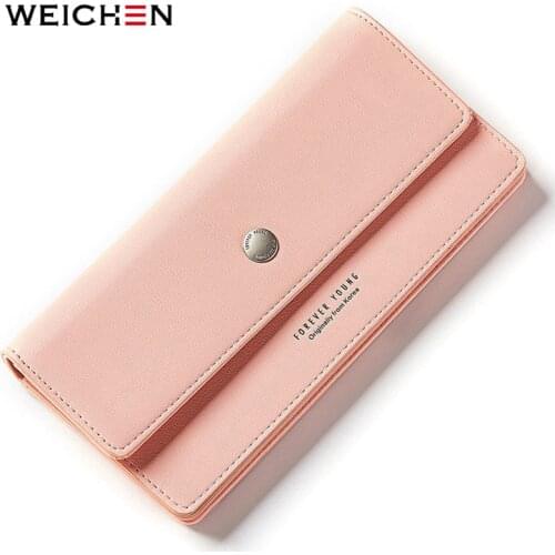WEICHEN Button Designer Female Wallet Black Leather Women Wallets Card Holder High Quality Ladies Clutch Purse Long Carteras