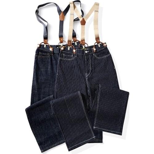 Mcikkny New Arrival Men Cargo Stripe Denim Bib Overalls Railway Worker Jeans Jumpsuits For Male Suspender Pants Size XS-XL