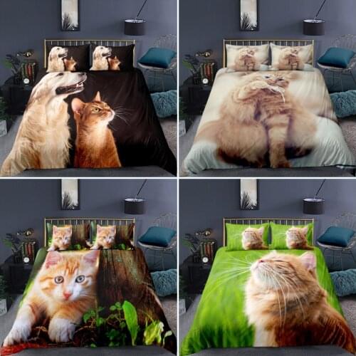 Cute Pet Dog Cat Bedding Set Queen 3D Printed Comforter Duvet Cover Bedclothes 2/3pcs Home Textiles Luxury Housse De Couette