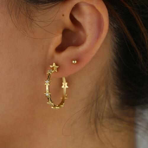 Gold color trendy women jewelry classic fashion jewelry simple cz star circle hoop earring