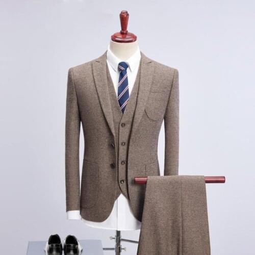 2019 New Style Men Suit Single Breasted Wool Suits Men Slim Fit Business Wedding Dress Men Classic Suits Full Size Costume Homme