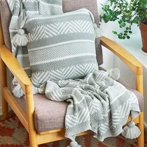 Hap-deer brand High Quality knitted Pillow Case Cushion Cover Gray Geometric Pillow Cover No Balling-up Without Stuffing